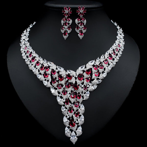 Full Diamond Exaggerated Fashion Necklace Earrings - Super Amazing Store