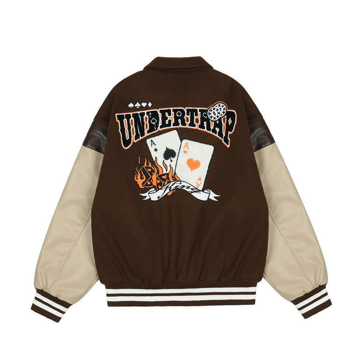 Embroidered PU Leather Sleeve Stitching Baseball Jacket Cotton Jacket Men - Super Amazing Store