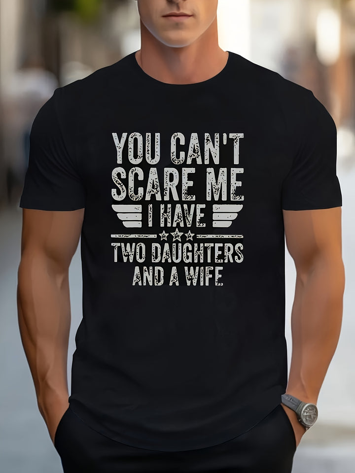 You Can Scare Me With English Text Printed Men's Novel T-shirt, Soft And Breathable, Casual And Versatile Short Sleeved Round Neck Summer Men's Top Super Amazing Store