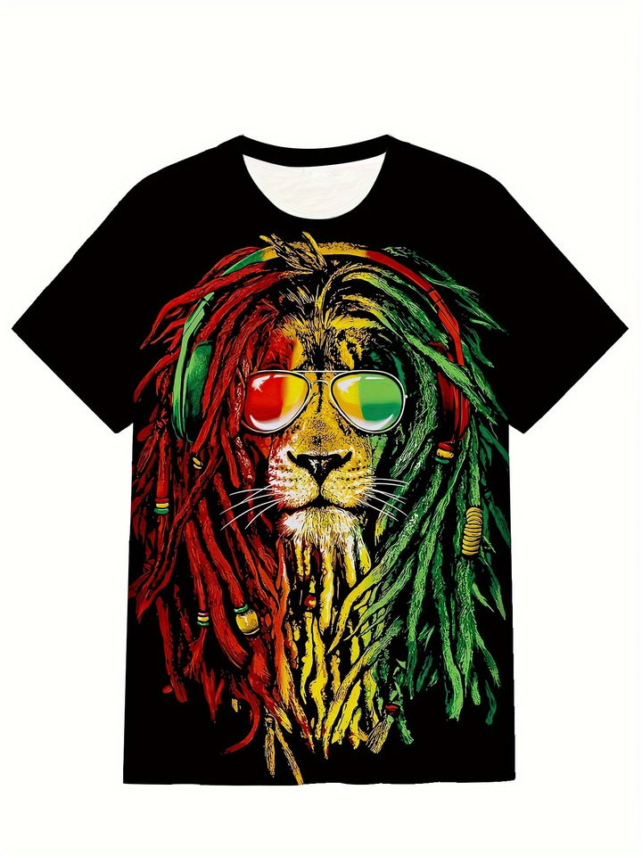 Men's Fashionable Lion Pattern Shirt, Casual Breathable Round Neck Short Sleeved T-shirt Top, Suitable For City Strolling, Street Hanging, Outdoor Activities Super Amazing Store