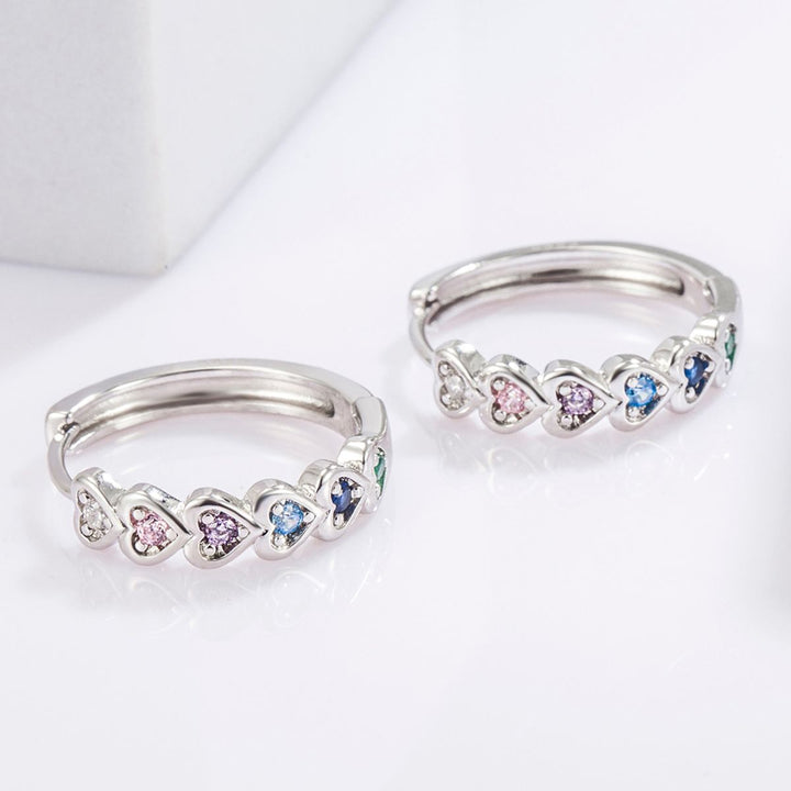 925 Sterling Silver Inlaid Zircon Heart Huggie Earrings Trendsi