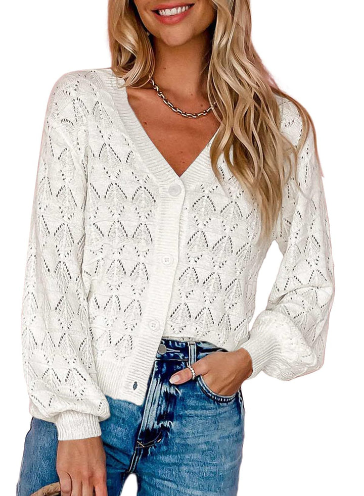 Fashion  Sleeve Front-open V-neck Knitted Cardigan - Super Amazing Store