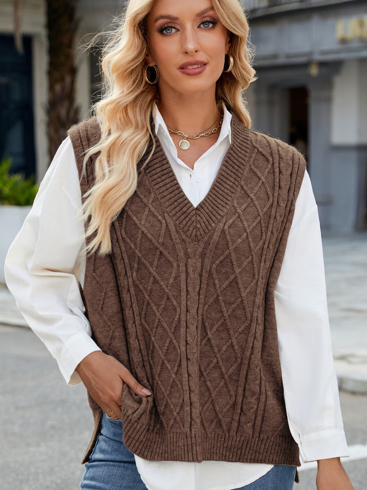 Cable Knit V-Neck Sweater Vest Trendsi