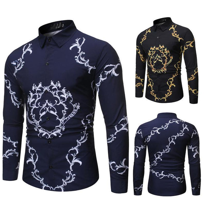 New Mens Long Sleeve Shirts Slim Fit Casual Shirt For Men Flower Shirt - Super Amazing Store