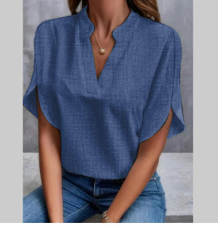 Summer Short-sleeved Chiffon Shirt New V-neck Shirt Women's Casual Versatile Clothing-Super Amazing Store