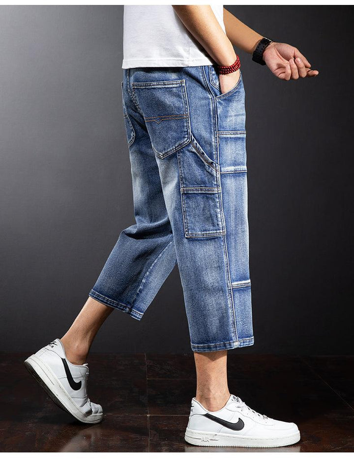 Seven Points Denim Shorts Men Straight Loose Over The Knee Medium Pants Fat Guy Pants - Super Amazing Store