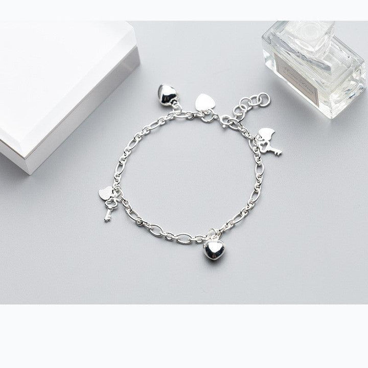 S925 Silver Women's Key Bracelet Heart Shaped Women - Super Amazing Store