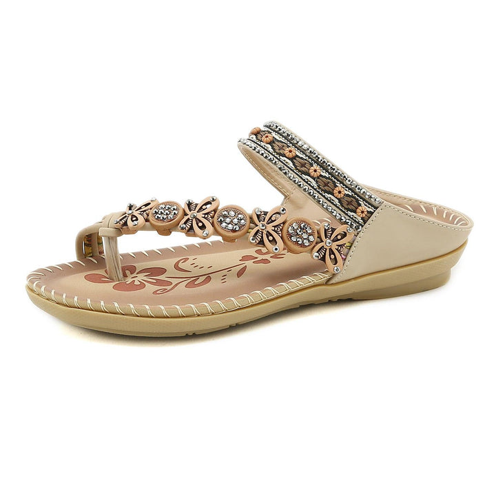 Bohemian Folk Style Rhinestones With Clip Toe Slippers - Super Amazing Store