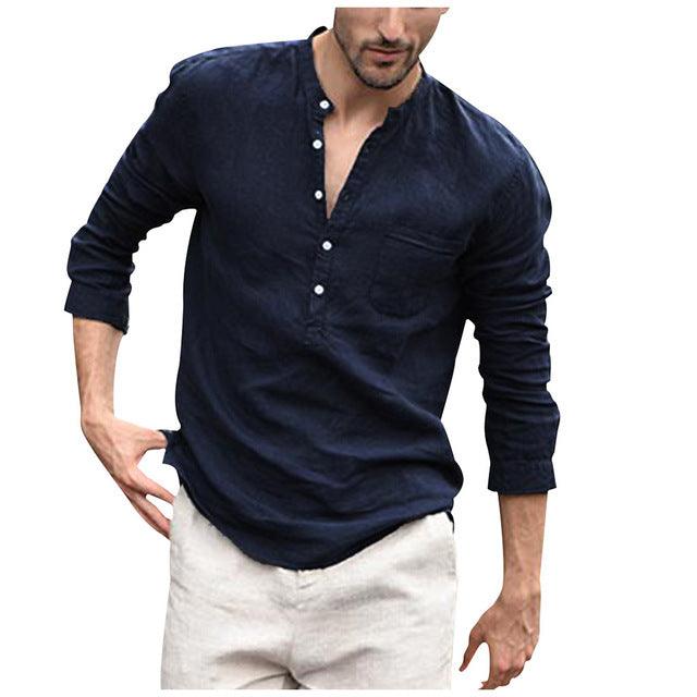 Men Vintage White Shirt Button Linen Shirts - Super Amazing Store