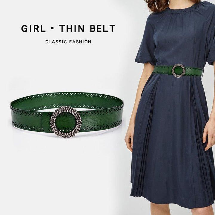 Green Women Belt No Hole Ladies Belts For Dresses Real Leather - Super Amazing Store