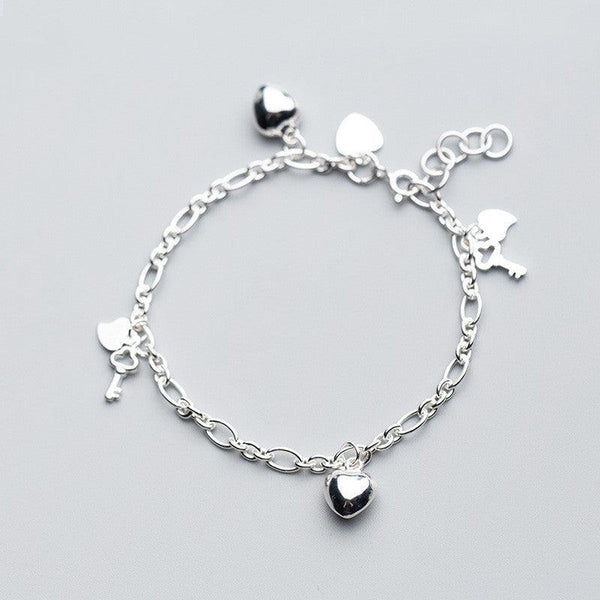 S925 Silver Women's Key Bracelet Heart Shaped Women - Super Amazing Store