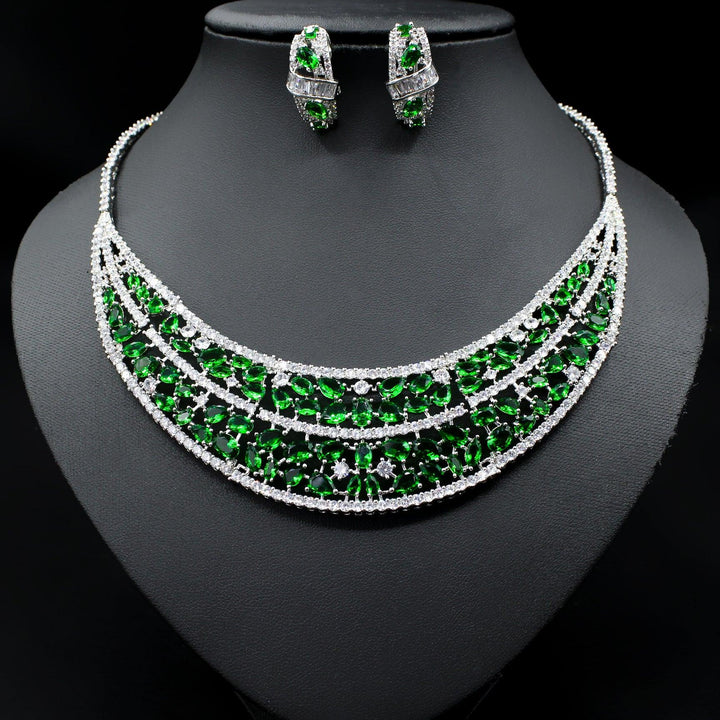 Oversized Bridal Emerald Earrings Necklace Set - Super Amazing Store