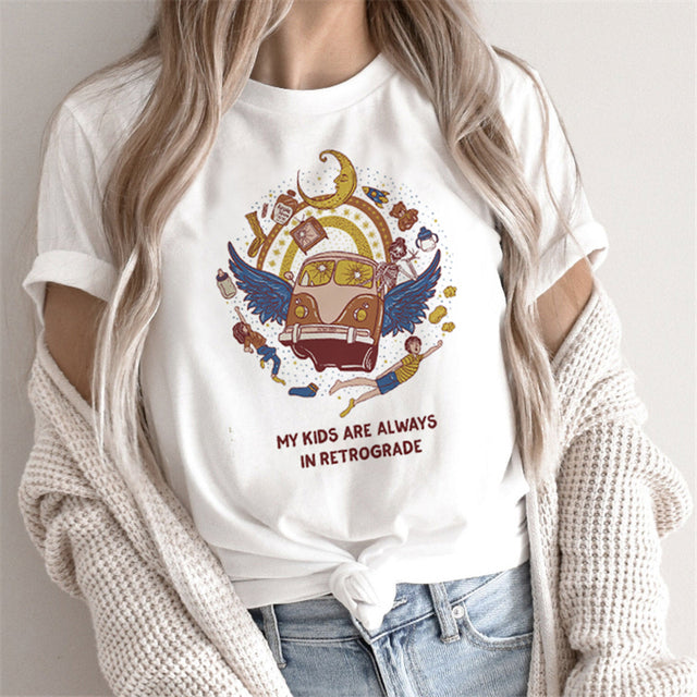 Fashion Tarot Women Print T-shirts Female Cartoon Tops - Super Amazing Store