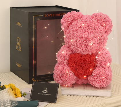 Rose Bear Eternal Flower Rose Teddy Bear PE Foam Bear 25cm