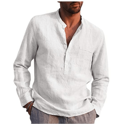 Men Vintage White Shirt Button Linen Shirts - Super Amazing Store