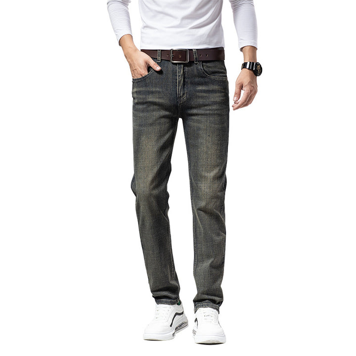 Men's Straight Stretch Slim Retro Running Volume Versatile Retro Men's Long Jeans Q2