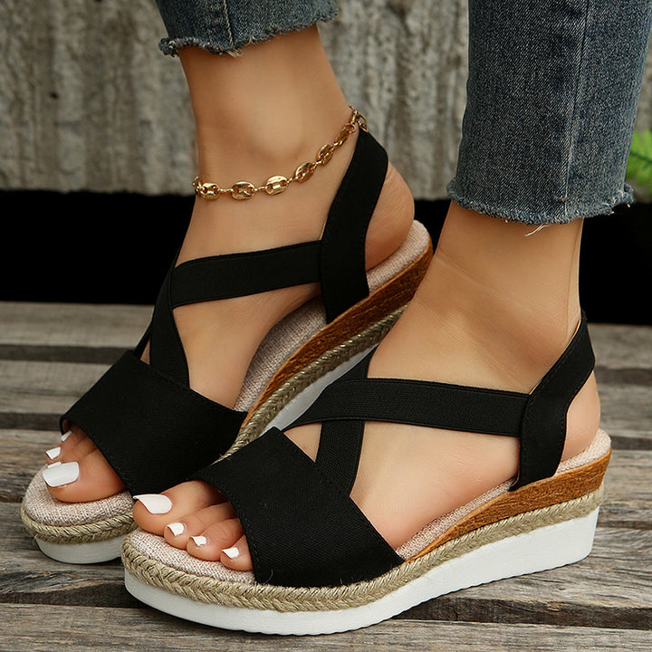 Wedge Sandals For Women Cross-strap Platform Gladiator Hemp Heel Shoes Summer Q2