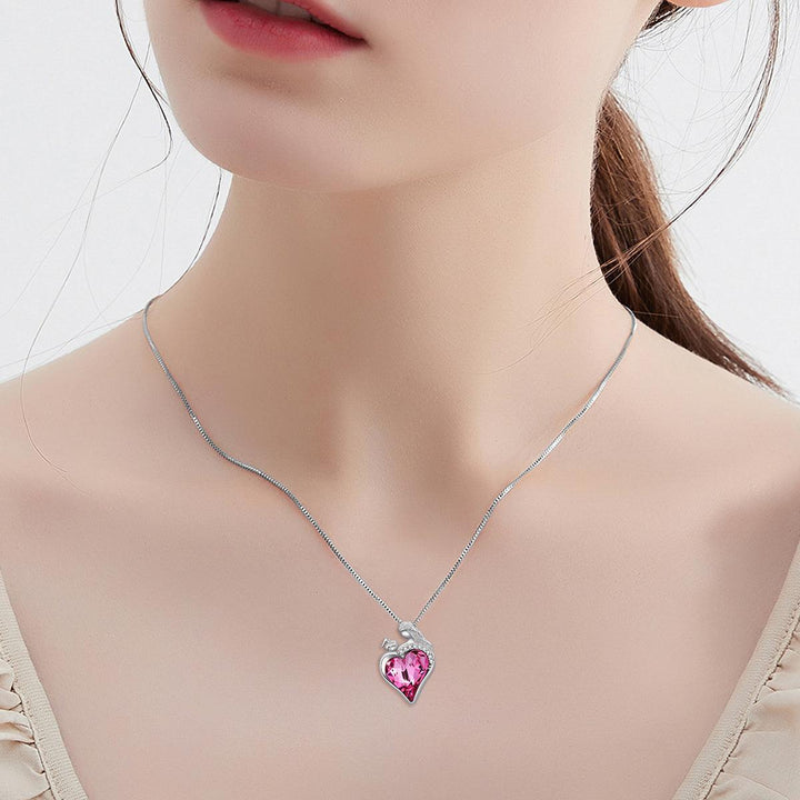 Mother Daughter Necklace 925 Sterling Silver Mother and Child Love Heart Crystal Pendant Necklace - Super Amazing Store
