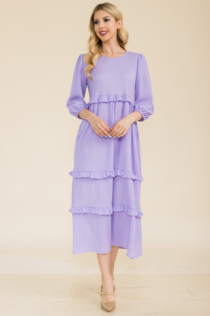 Celeste Full Size Tiered-Ruffle Midi Dress Trendsi