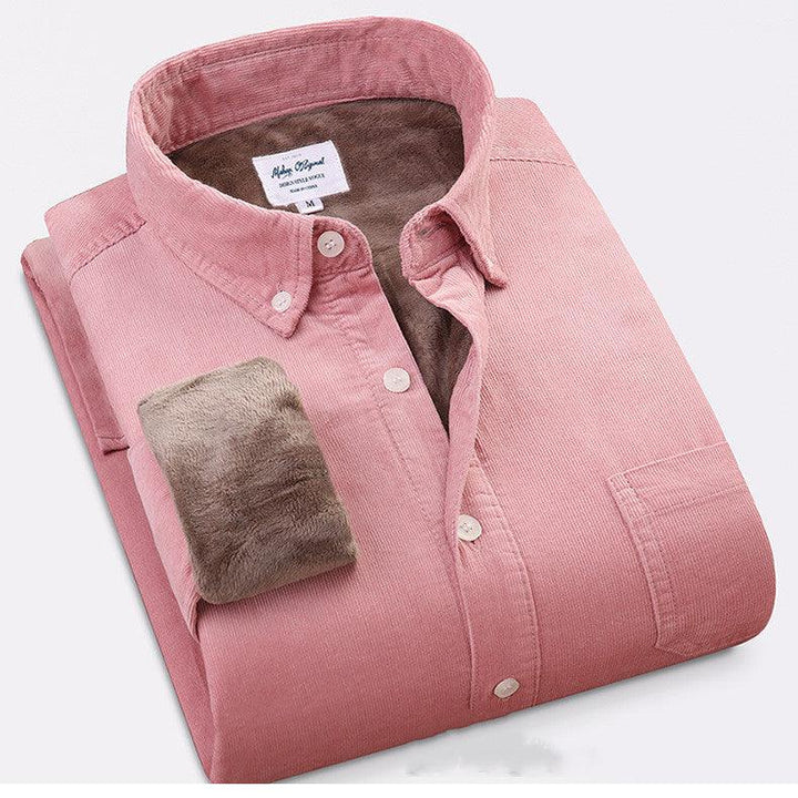 Pure Color Cotton Corduroy Warm Shirt Long Sleeve Men - Super Amazing Store