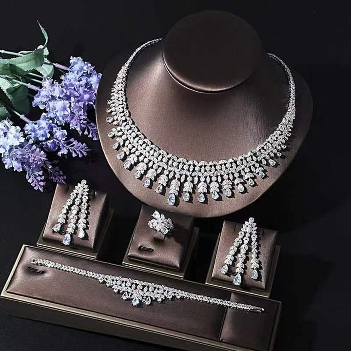 Sparkling Diamond Zircon Necklace Fashion Four-piece Accessories - Super Amazing Store