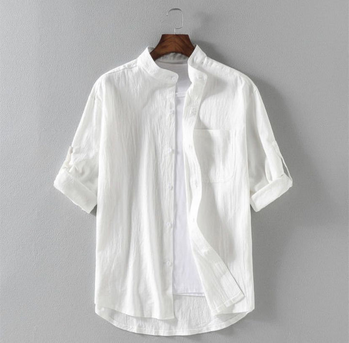 Men's Linen Stand Collar Loose Shirt Q2