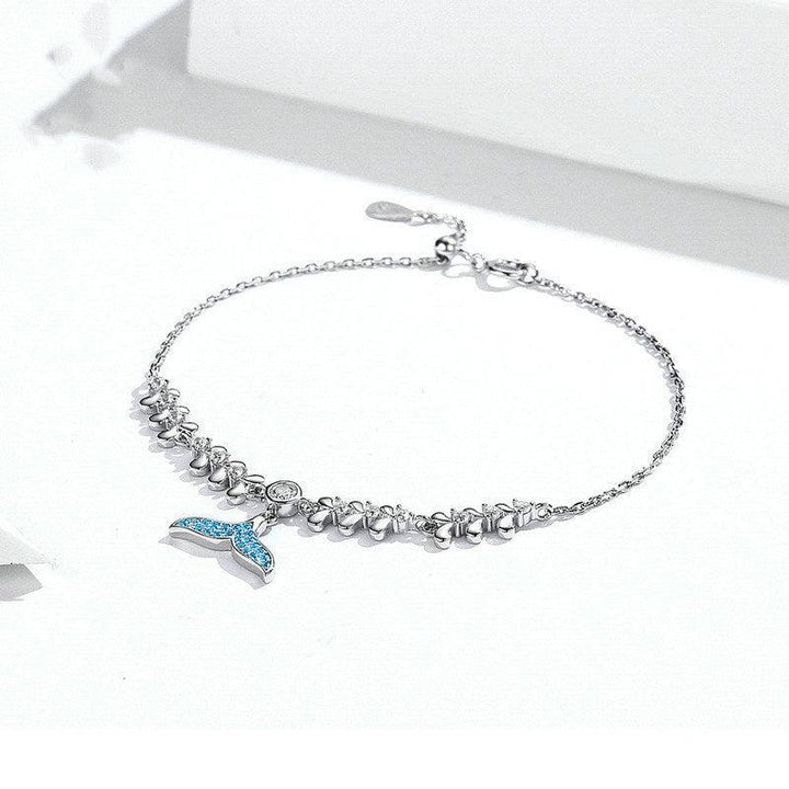 bamoer Blue Mermaid Fish Tail Bracelets for Women 925 Sterling Silver Wave Pattern Chain Bracelet Fashion Jewelry Bijoux SCB154 - Super Amazing Store