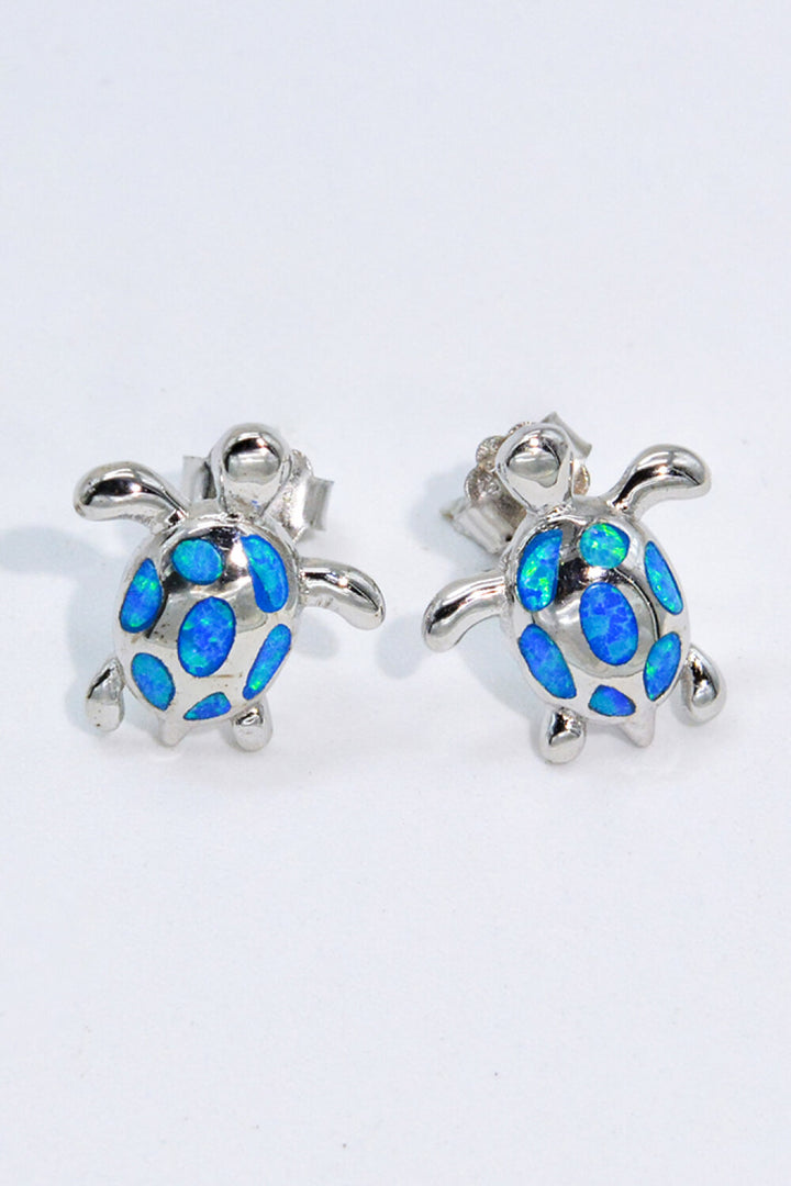 Opal Turtle Platinum-Plated Stud Earrings Trendsi