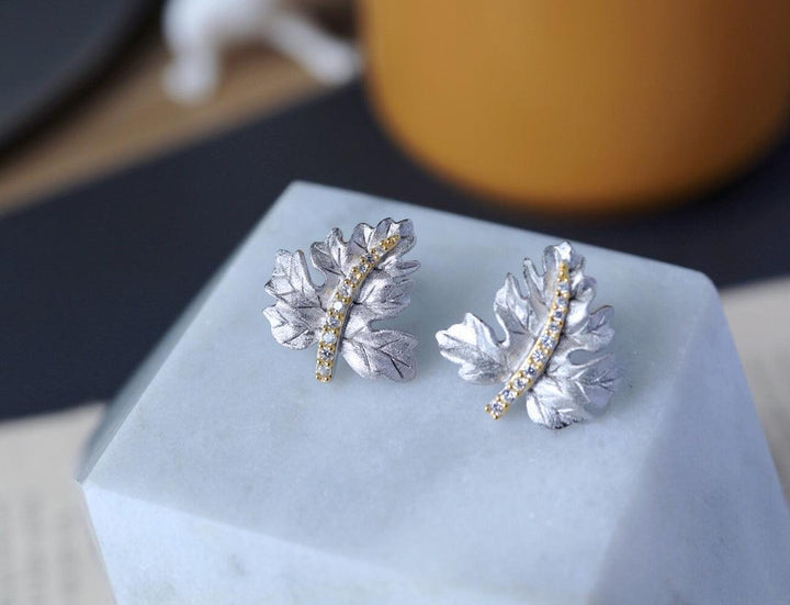 925 Silver Gilded Leaf Earrings - Super Amazing Store