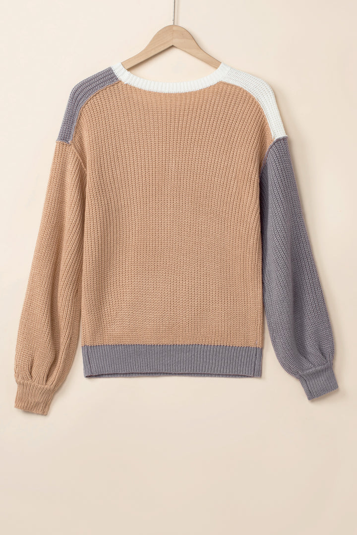 Color Block Round Neck Drop Shoulder Sweater Trendsi