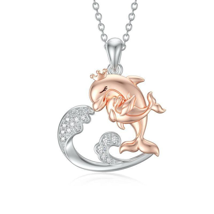 925 Sterling Silver Waves Dolphin Necklace Mother Daughter Jewelry - Super Amazing Store