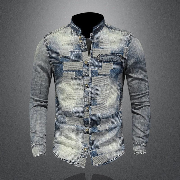 Retro Color Personality Patch Denim Shirt Punk Shirt Men - Super Amazing Store