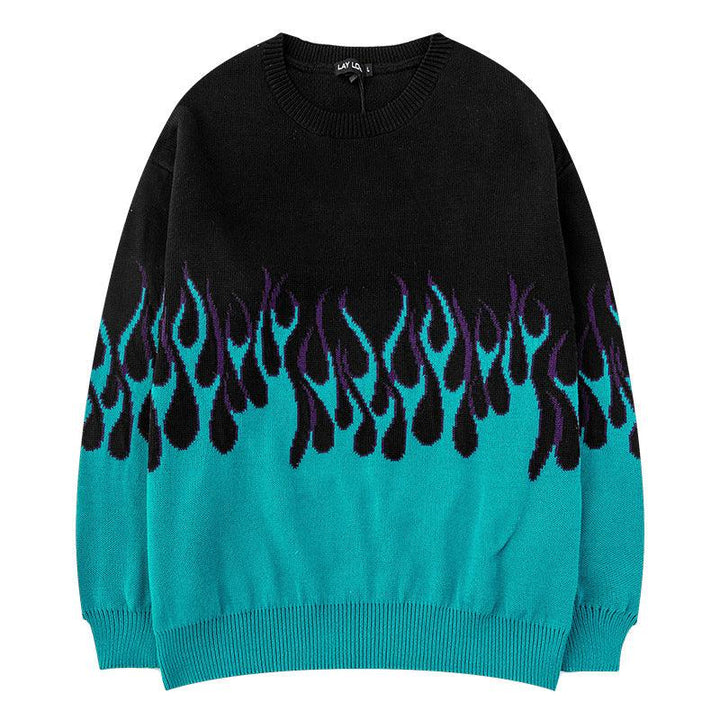 Printed Flame Loose Knit Sweater Men - Super Amazing Store