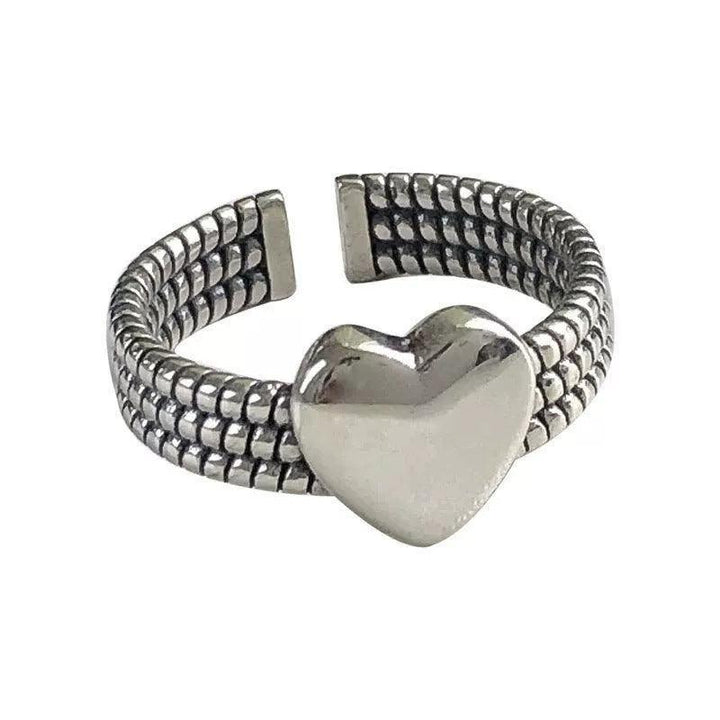 Argent Pur Hollowed Heart Shape Ring Women's Retro - Super Amazing Store