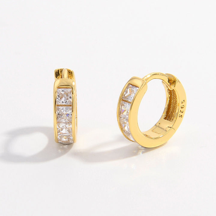 925 Sterling Silver Inlaid Zircon Huggie Earrings Trendsi