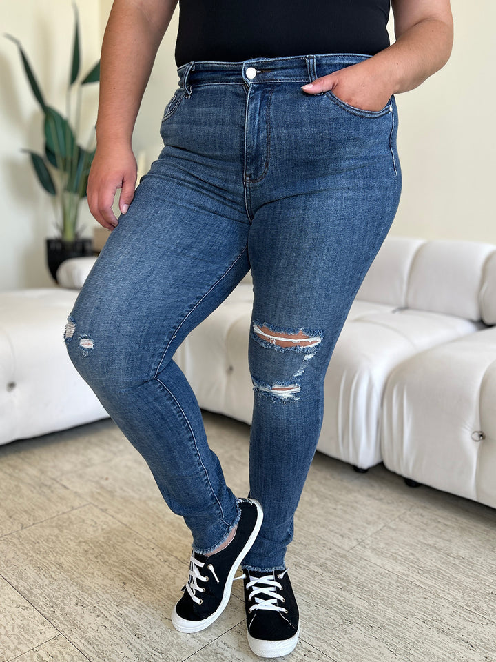 Judy Blue Full Size  High Waist Distressed Skinny Jeans Trendsi