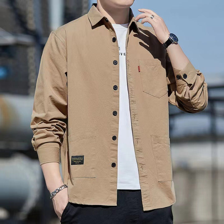 Casual Lapel Long Sleeve Shirt With Pockets Spring And Autumn Jacket Shirt Men's Tops Q2