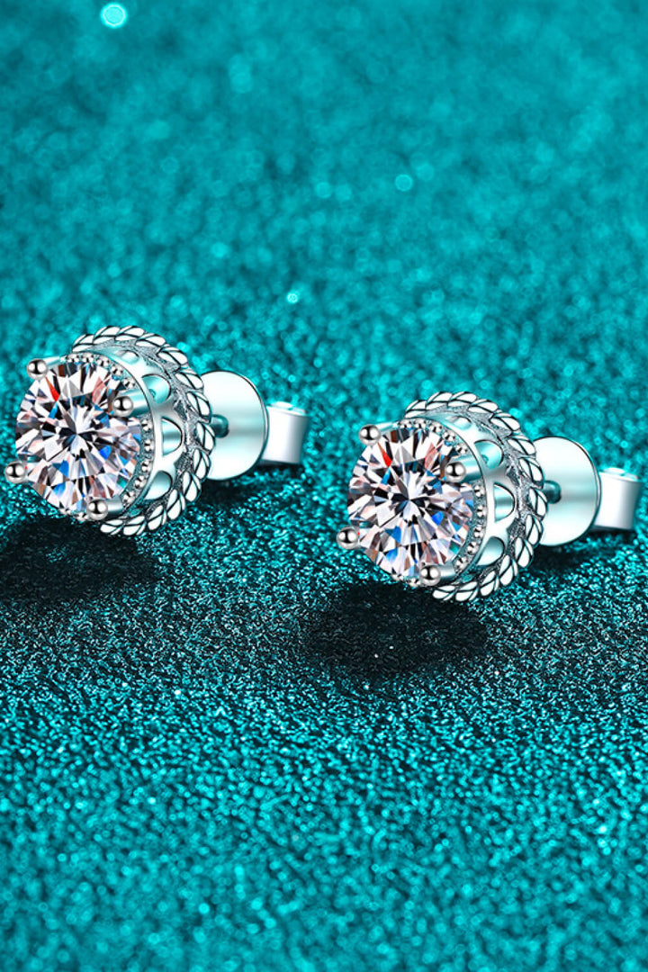 1 Carat Moissanite Rhodium-Plated Round Stud Earrings Trendsi