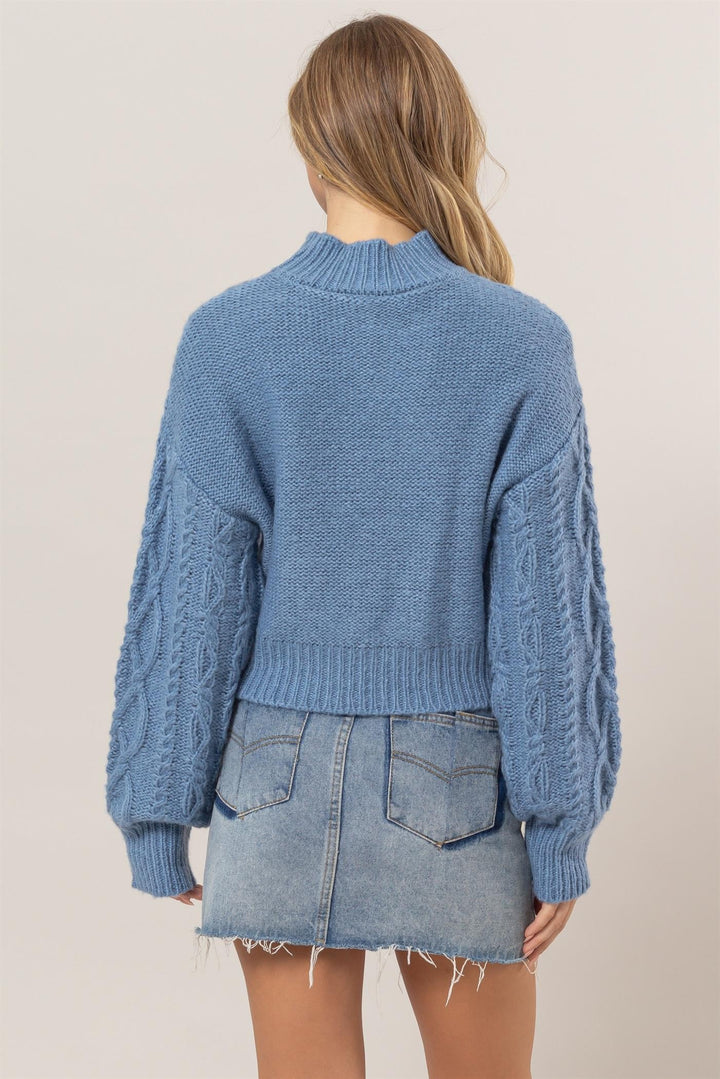 HYFVE Cable-Knit Mock Neck Dropped Shoulder Sweater Trendsi