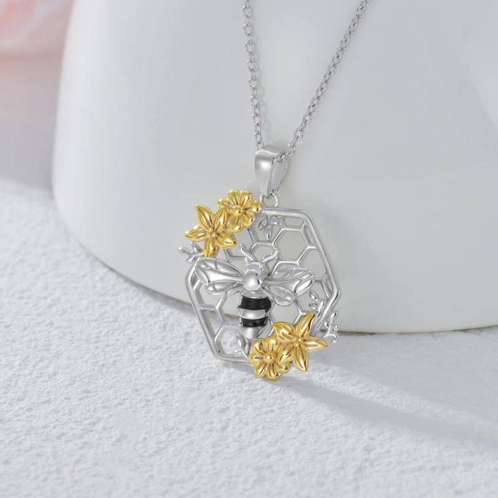 Sterling Silver Bee Honeycomb Flower Pendant Necklaces Honey Jewelry Gifts for Women Girls - Super Amazing Store