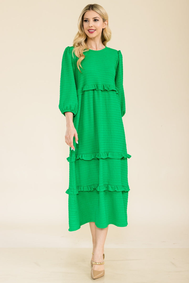 Celeste Full Size Tiered-Ruffle Midi Dress Trendsi