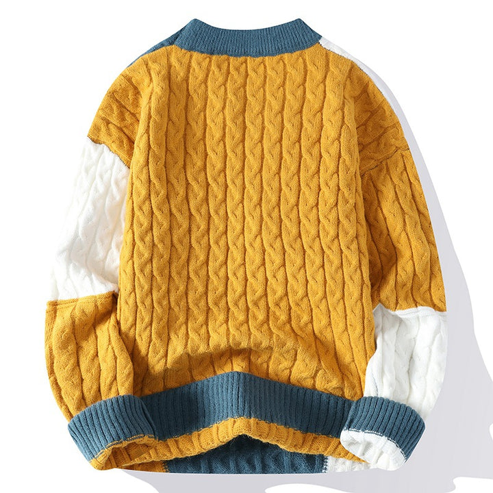 Men's Crew Neck Pullover Sweater Color Contrast Patchwork Super Amazing Store