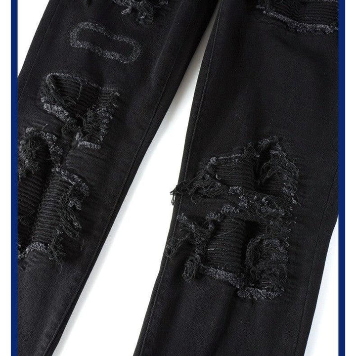 Black Patch Pleated Jeans For Men - Super Amazing Store