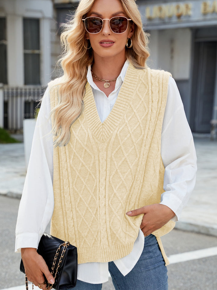 Cable Knit V-Neck Sweater Vest Trendsi