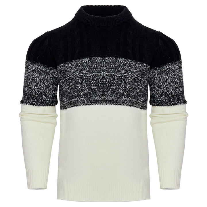 Men's Casual Color Block Long Sleeve Cable Knit Pullover Sweater - Super Amazing Store