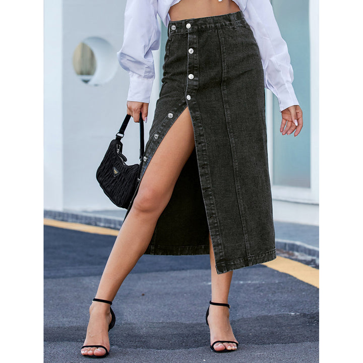 Button Irregular Slit Skirt Denim High Waist Long Skirt - Super Amazing Store