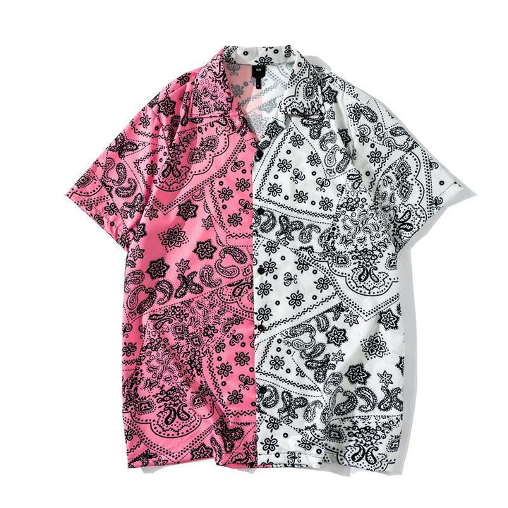 Shirt Cashew Flower Full Print Beach Cardigan Short Sleeve Men - Super Amazing Store