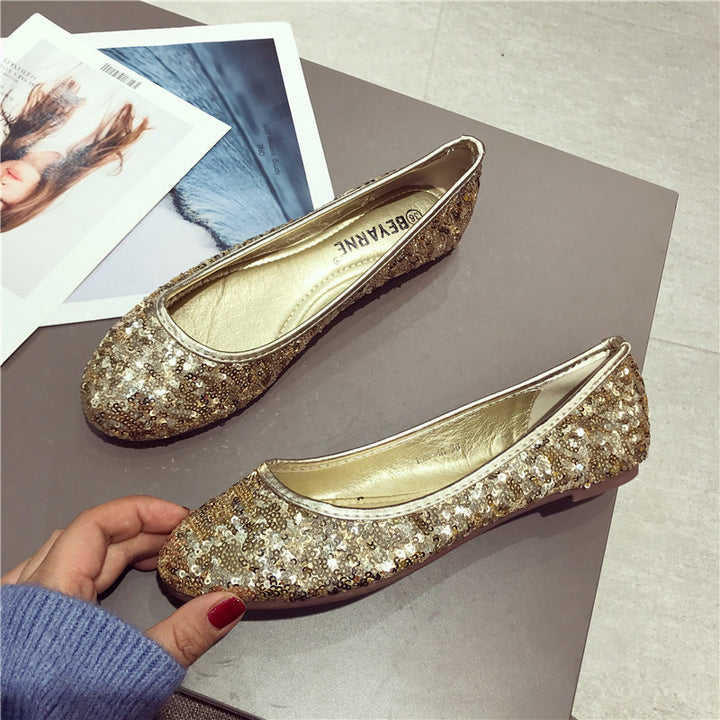 Flat Heel Comfortable Sequins Shiny Pumps Q2