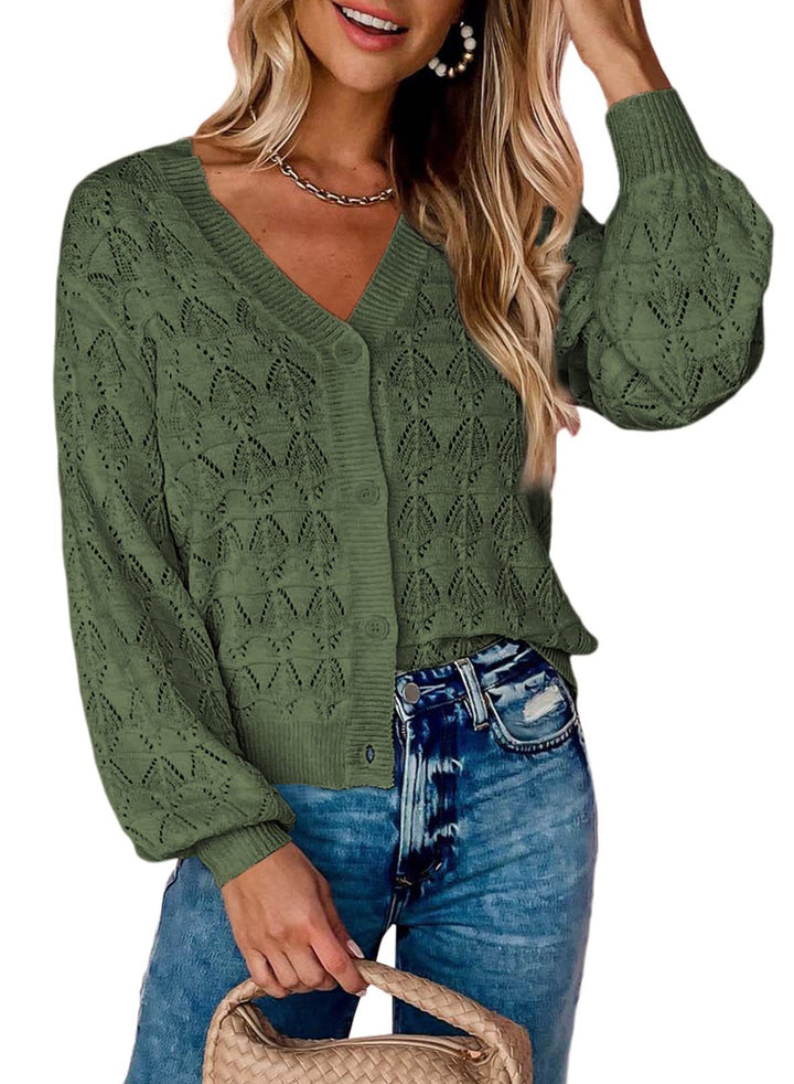 Fashion  Sleeve Front-open V-neck Knitted Cardigan - Super Amazing Store