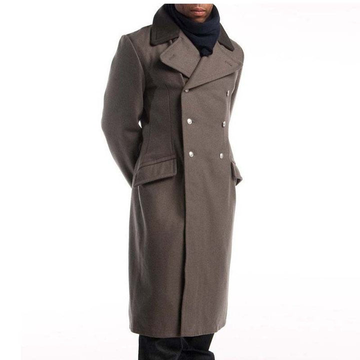 Men's Contrast Collar Woolen Long Coat Q2